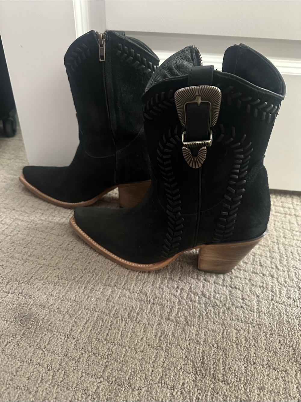 Freebird by Steven Black Suede Western Ankle Boots with Buckle Accent
